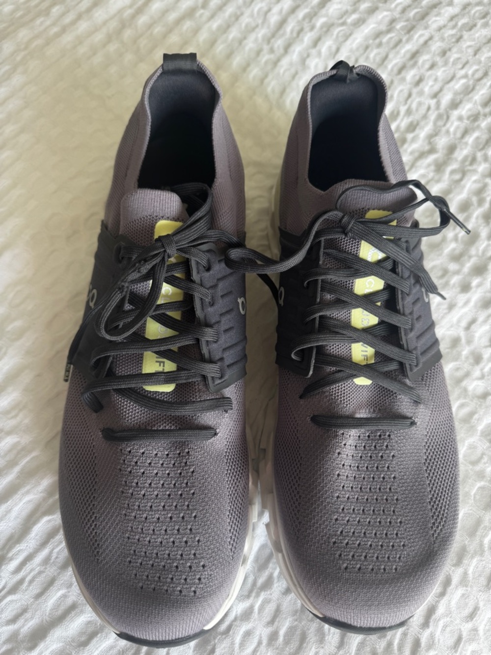 On Cloud Running Men’s Athletic Shoes in Gray with Lime Stripe